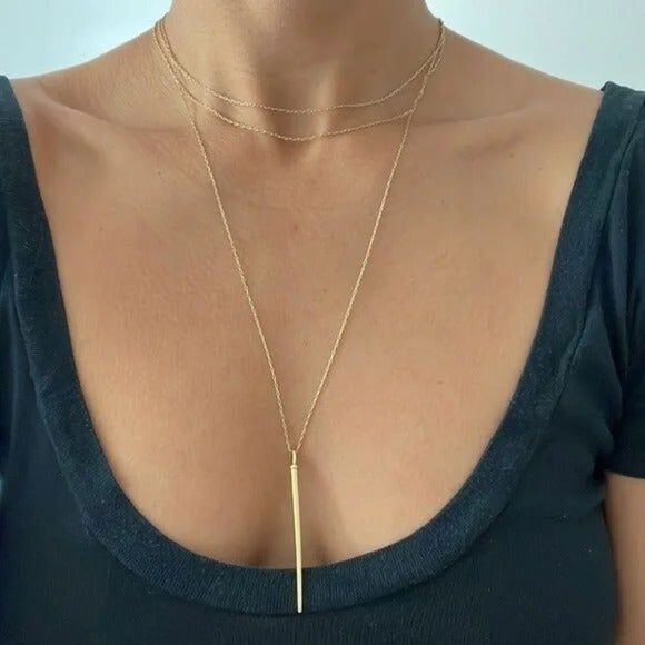C.C. Boutique Jewelry - New Gold Layered Necklace Bar Pendant Women's Jewelry Fashion Trendy